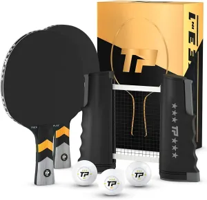 Professional Ping Pong Net for Any Table | Portable Anywhere Table Tennis Set with Retractable Net, 2 and 4 Paddle Set, 3-Star Balls, Fitted Storage Case