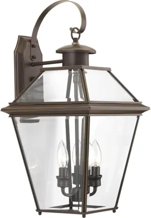 Progress Lighting P6617-20 Burlington Three-Light Large Wall Lantern, Polished Nickel/Delta, Antique Bronze