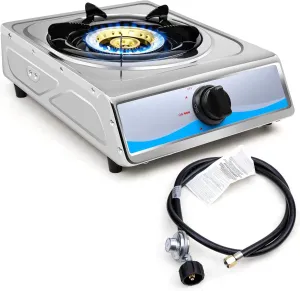 Propane Gas Cooktop，Single Burner Gas Stove Stainless Steel Portable Gas Stove，Auto Ignition Camping Single Burner LPGfor RV, Apartments, Outdoor