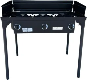 Propane Power Professional Triple Stove Burner Outdoor Gas Cooker with Wind-guard, Portable Stove including High Pressure 20 PSI Regulator with guage and removable legs