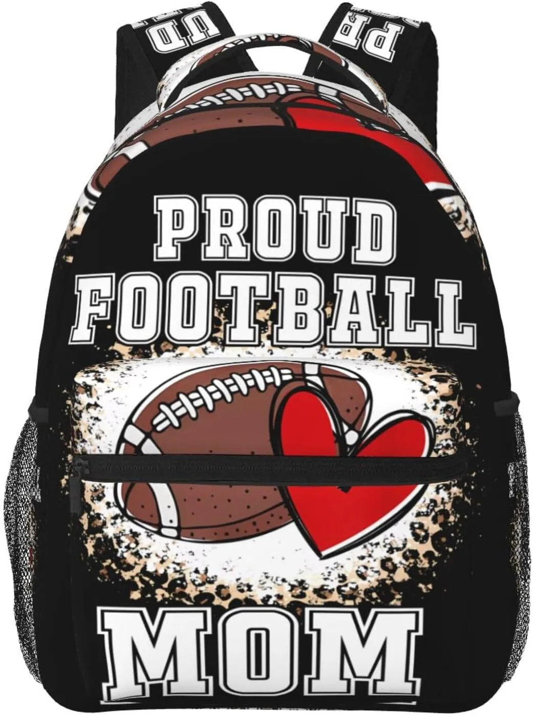Proud Football Mom Cheetah Print Backpack Casual Laptop Backpack Lightweight Double Shoulder Bag Travel Daypack For Women Men
