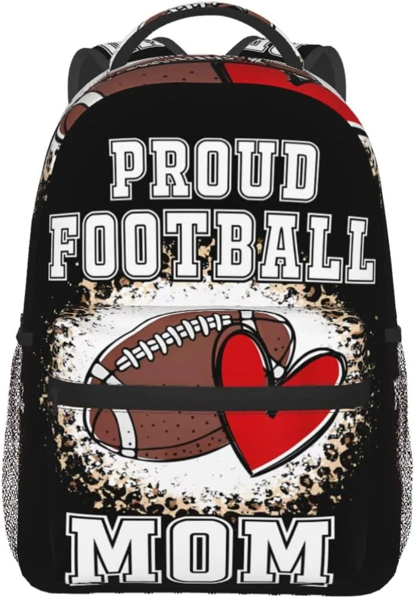 Proud Football Mom Cheetah Print Backpack Casual Laptop Backpack Lightweight Double Shoulder Bag Travel Daypack For Women Men