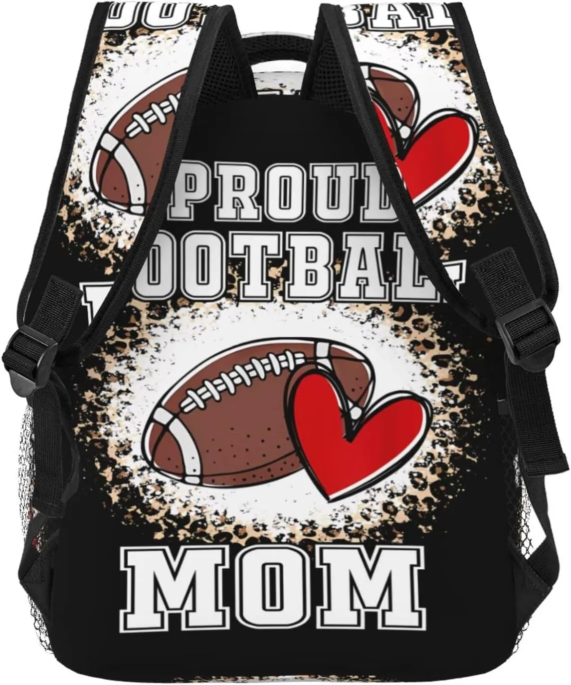 Proud Football Mom Cheetah Print Backpack Casual Laptop Backpack Lightweight Double Shoulder Bag Travel Daypack For Women Men