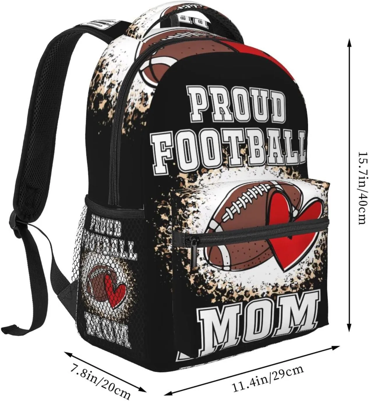 Proud Football Mom Cheetah Print Backpack Casual Laptop Backpack Lightweight Double Shoulder Bag Travel Daypack For Women Men