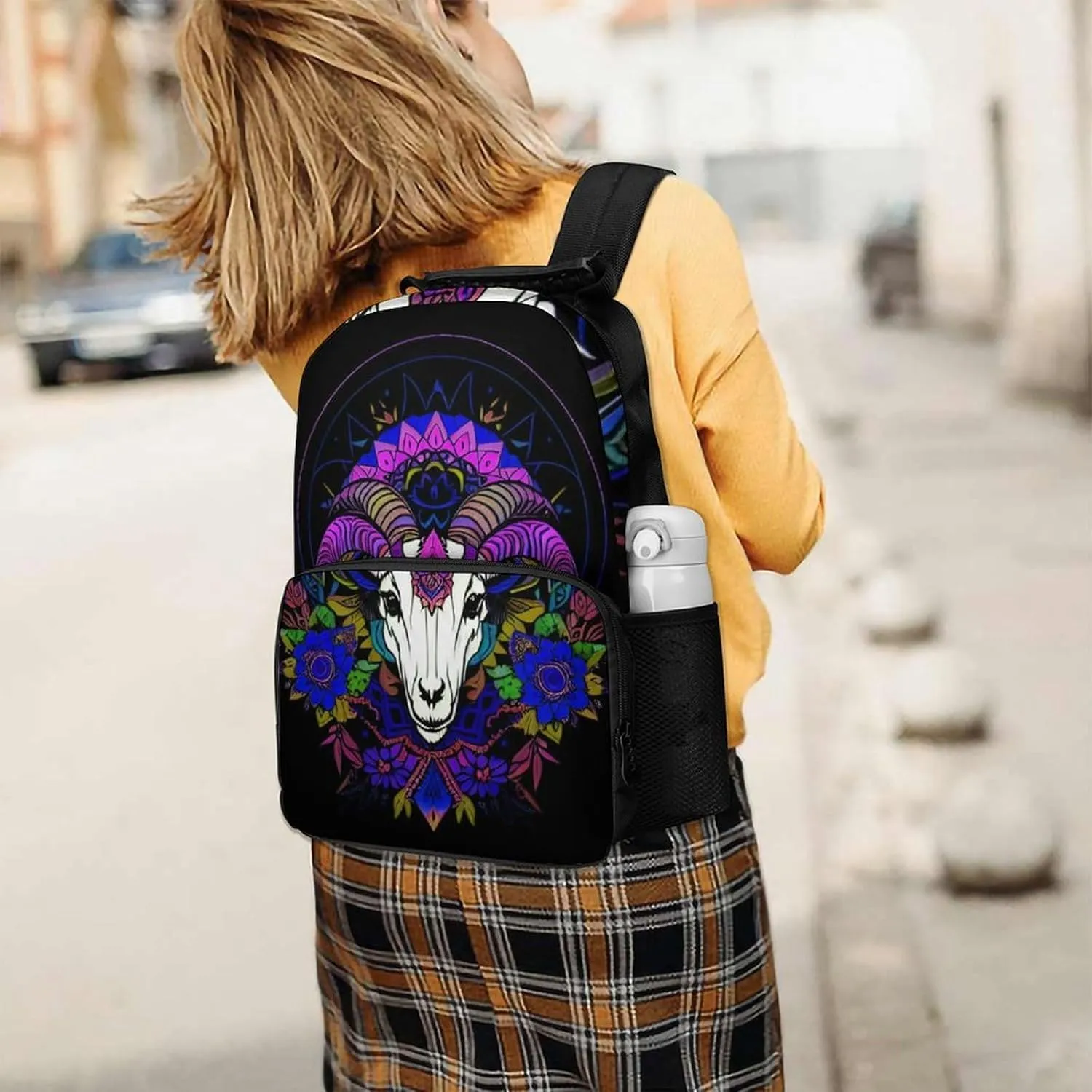 Psychedelic Goat Skull Art Daypack Polyester Anti-Theft Multipurpose Bookbag Big Capacity Gym Outdoor Hiking Backpack With Adjustable Shoulder Straps