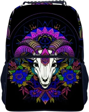 Psychedelic Goat Skull Art Daypack Polyester Anti-Theft Multipurpose Bookbag Big Capacity Gym Outdoor Hiking Backpack With Adjustable Shoulder Straps