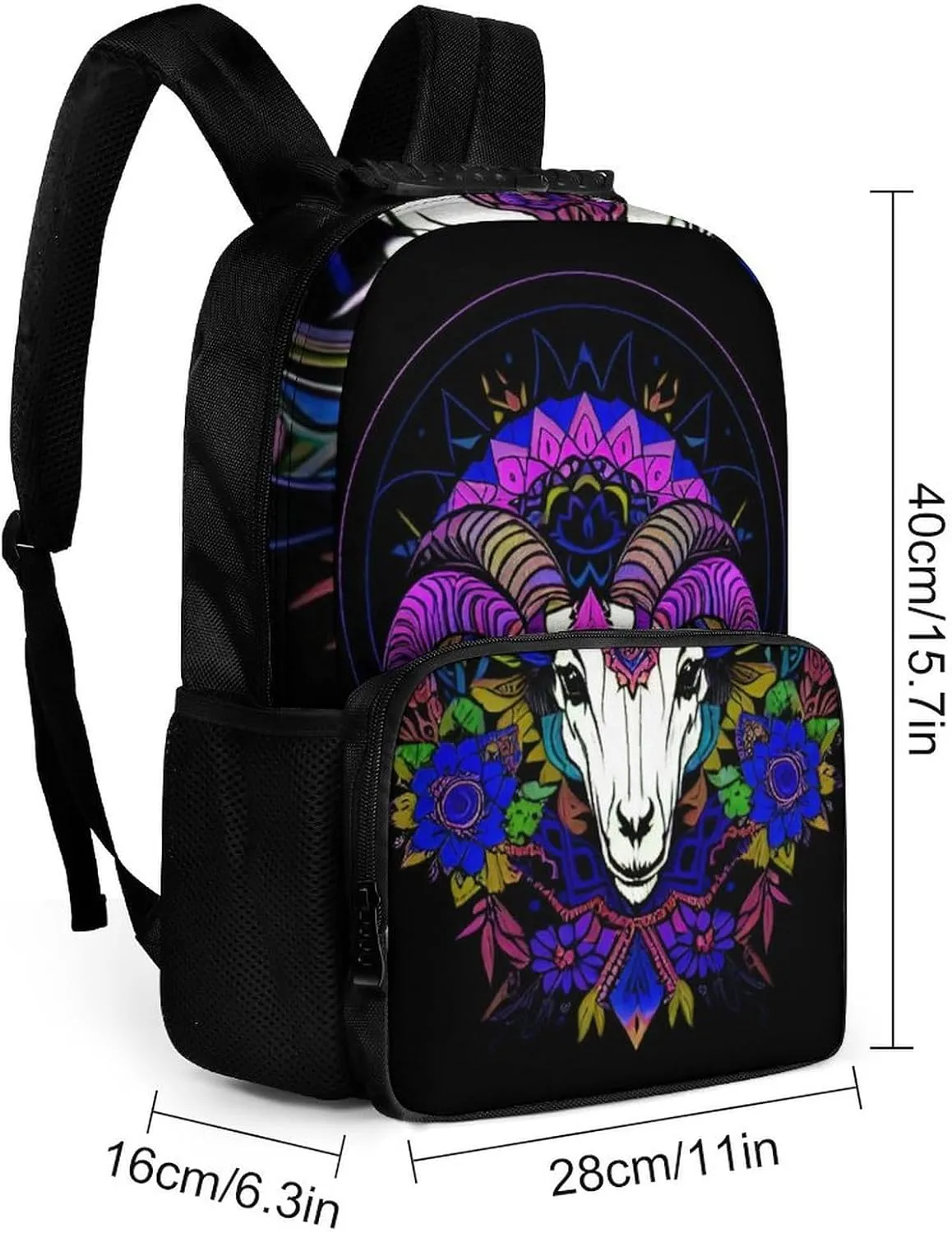 Psychedelic Goat Skull Art Daypack Polyester Anti-Theft Multipurpose Bookbag Big Capacity Gym Outdoor Hiking Backpack With Adjustable Shoulder Straps