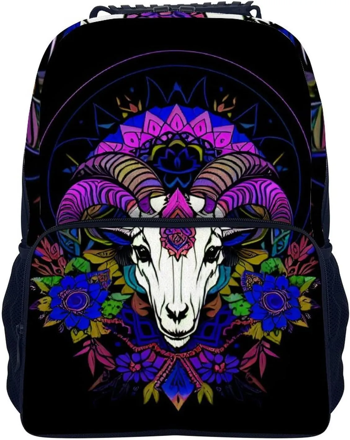 Psychedelic Goat Skull Art Daypack Polyester Anti-Theft Multipurpose Bookbag Big Capacity Gym Outdoor Hiking Backpack With Adjustable Shoulder Straps