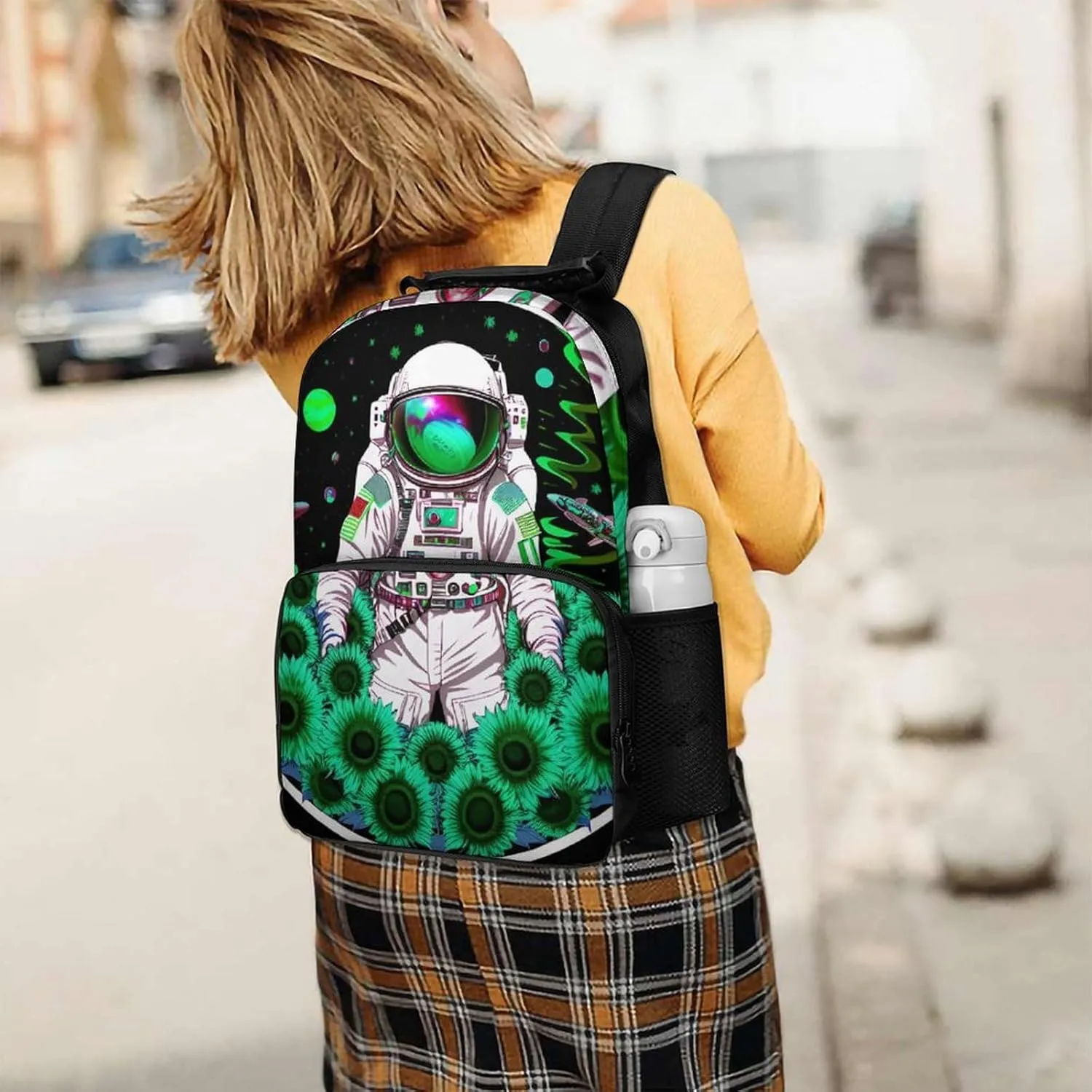 Psychedelic Space Astronaut Sunflower Snake Art Daypack Polyester Anti-Theft Multipurpose Bookbag Big Capacity Gym Outdoor Hiking Backpack With Adjustable Shoulder Straps