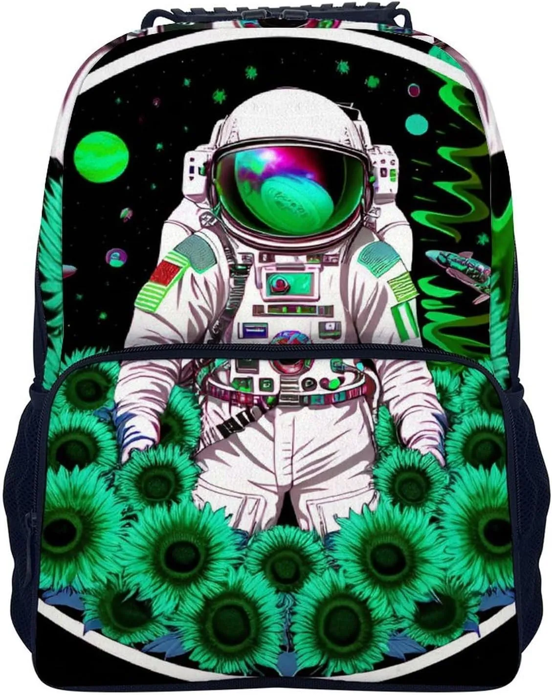 Psychedelic Space Astronaut Sunflower Snake Art Daypack Polyester Anti-Theft Multipurpose Bookbag Big Capacity Gym Outdoor Hiking Backpack With Adjustable Shoulder Straps