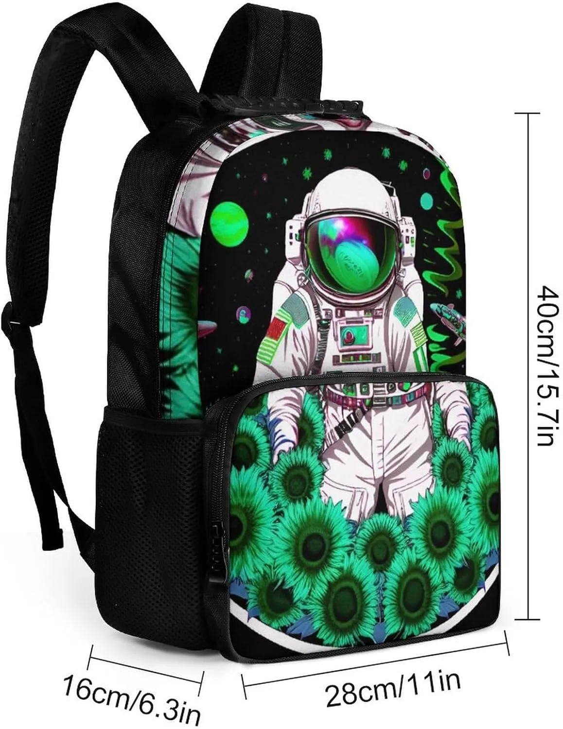 Psychedelic Space Astronaut Sunflower Snake Art Daypack Polyester Anti-Theft Multipurpose Bookbag Big Capacity Gym Outdoor Hiking Backpack With Adjustable Shoulder Straps