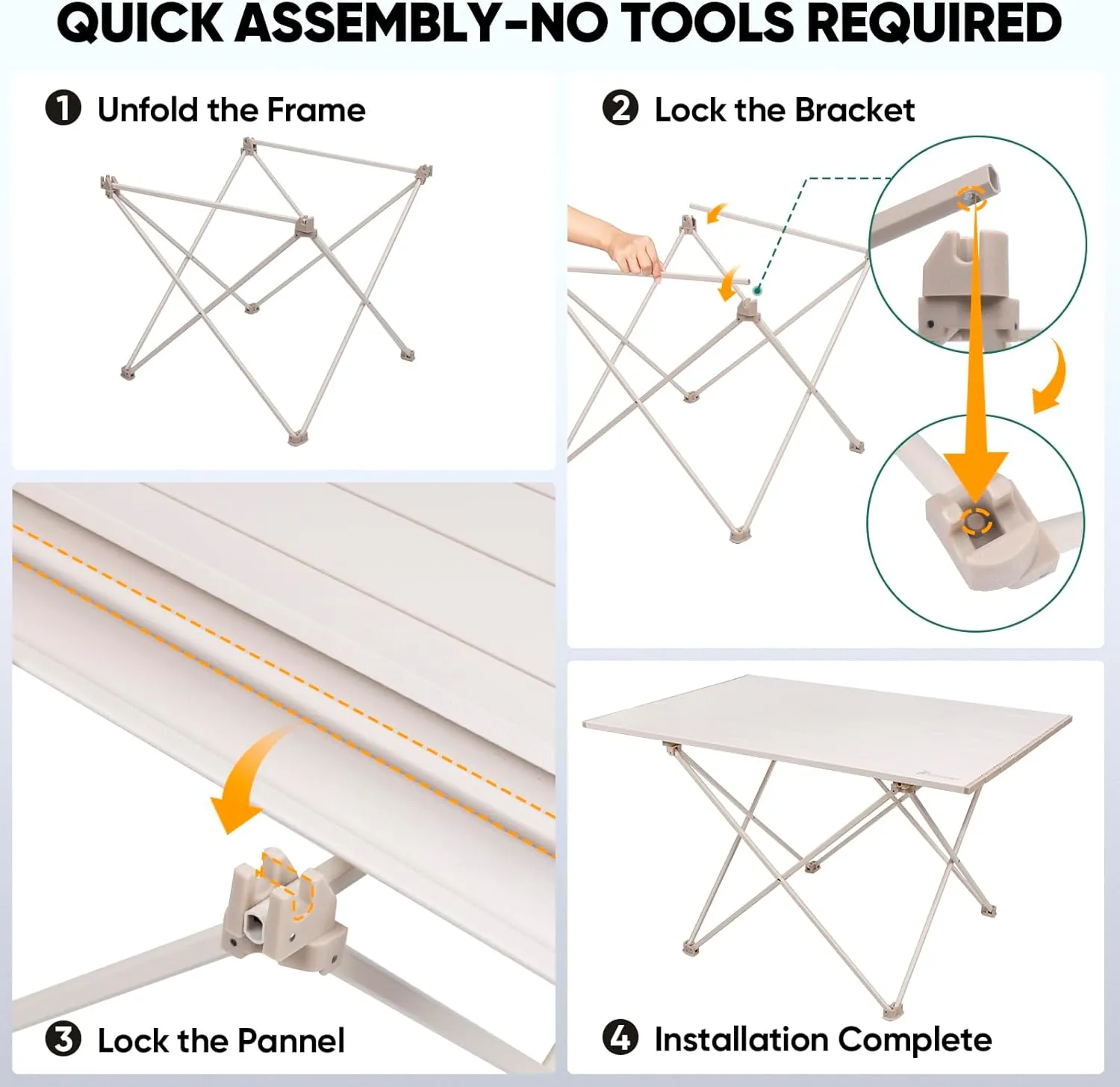 PTEROMY Folding Camping Table with Ultralight Aluminum Tabletop, Camping Side Table Portable Beach Table Outdoor Folding Table for Camping, Picnics, and BBQs (Medium, Beige)