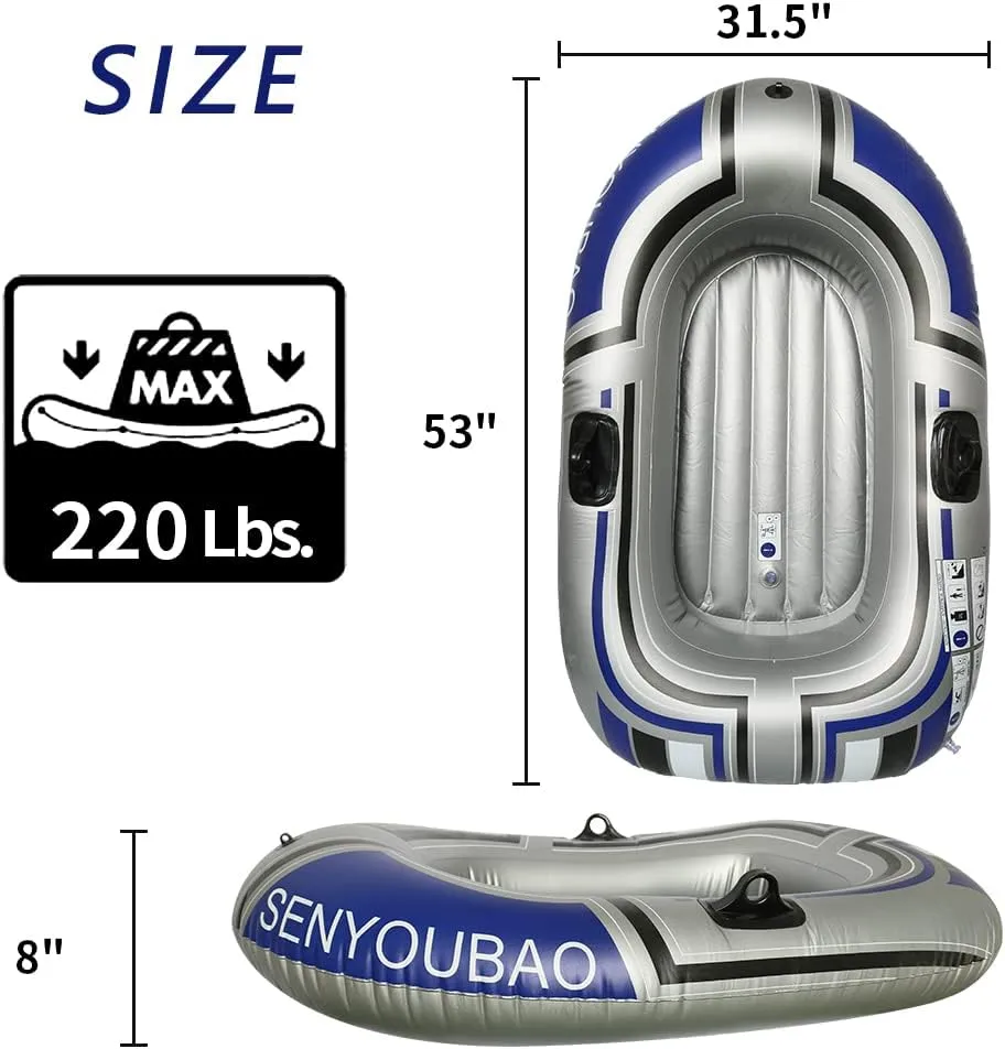 ptlsy Inflatable Boat, Swimming Pool Lake Float Raft for Adults, Portable Fishing Boat Raft for Lake with Oars Hand Pump