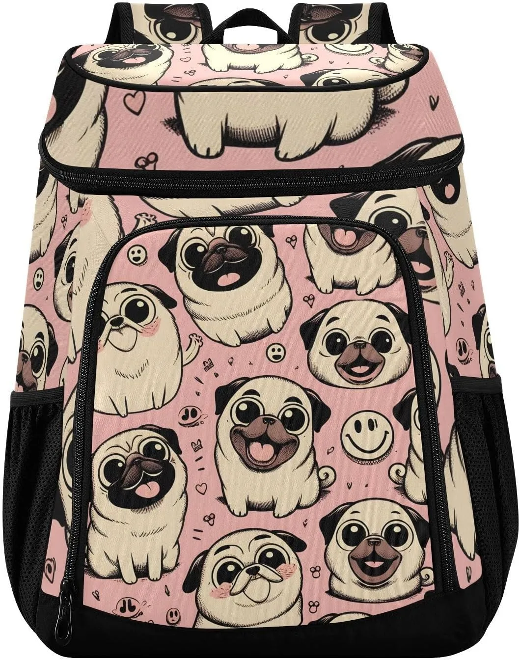 Pug Dog Pink Cooler Backpack Cooler Insulated Leak Proof Lunch Backpack 36 Cans Waterproof Soft for Men Women Picnic Hiking Camping Beach