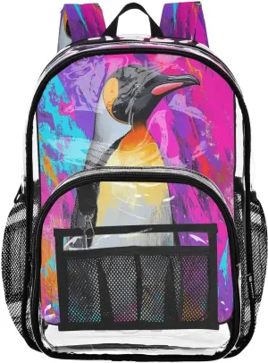 PVC Emperor Penguin Colorful Boys Girls School See Through Bag Clear Transparent Waterproof Backpack