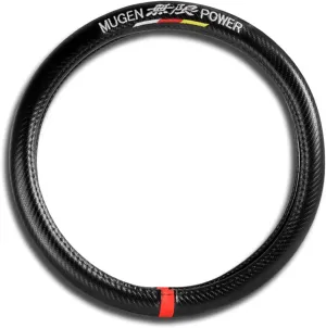 Q1-TECH , Embroidery Steering Wheel Cover Pole Position Accent Sport Carbon Fiber Look Style for Car Truck SUV Universal 15 Inch Fitment , Synthetic Leather Grips Compatible with Mugen Power JDML8QA