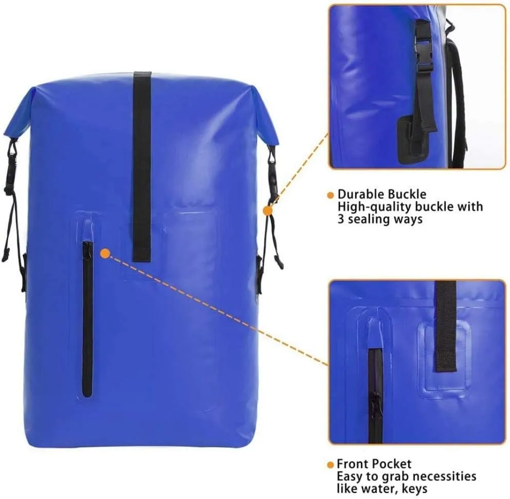 qiuqiu Waterproof Dry Bags Backpack, 40L Heavy Duty Roll-Top Closure Travel Backpack for Boating, Beach, Kayaking, Skiing, Fishing, Camping, Swimming