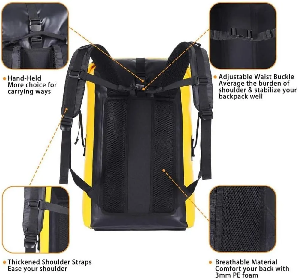 qiuqiu Waterproof Dry Bags Backpack, 40L Heavy Duty Roll-Top Closure Travel Backpack for Boating, Beach, Kayaking, Skiing, Fishing, Camping, Swimming