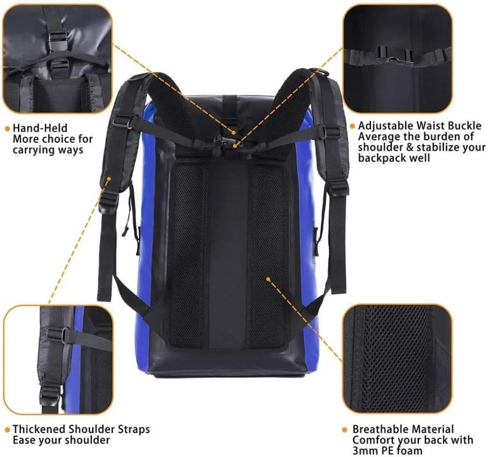 qiuqiu Waterproof Dry Bags Backpack, 40L Heavy Duty Roll-Top Closure Travel Backpack for Boating, Beach, Kayaking, Skiing, Fishing, Camping, Swimming