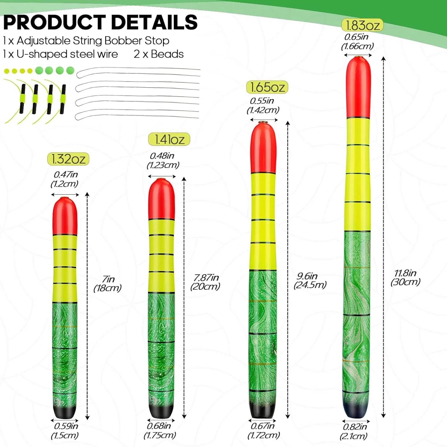 QualyQualy Fishing Floats, Weighted Catfish Pole Floats, High Visibility Wood Pole Fishing Float for Catfish Pike 7IN 10IN 12IN, 3PCS