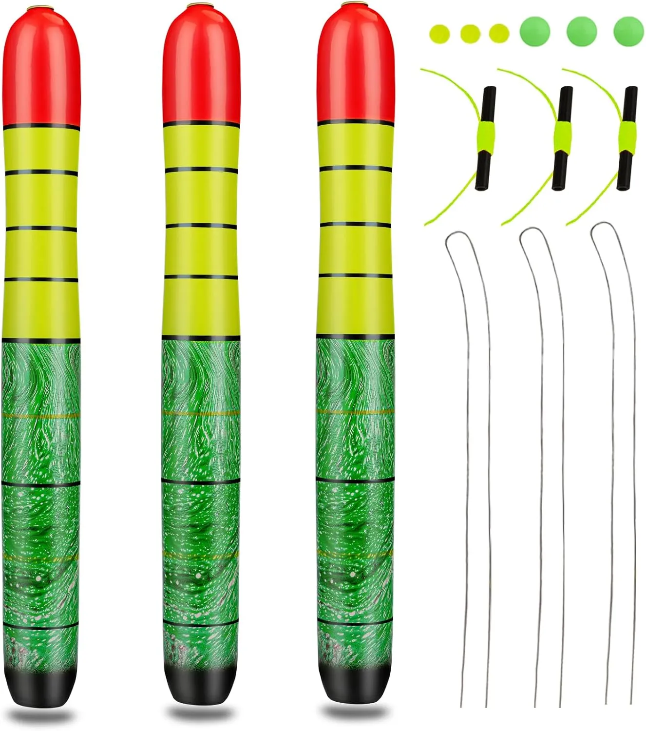 QualyQualy Fishing Floats, Weighted Catfish Pole Floats, High Visibility Wood Pole Fishing Float for Catfish Pike 7IN 10IN 12IN, 3PCS