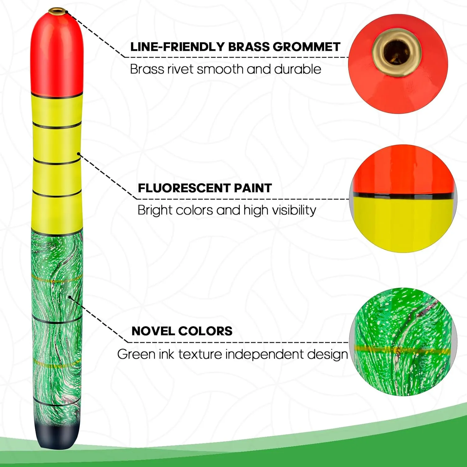 QualyQualy Fishing Floats, Weighted Catfish Pole Floats, High Visibility Wood Pole Fishing Float for Catfish Pike 7IN 10IN 12IN, 3PCS