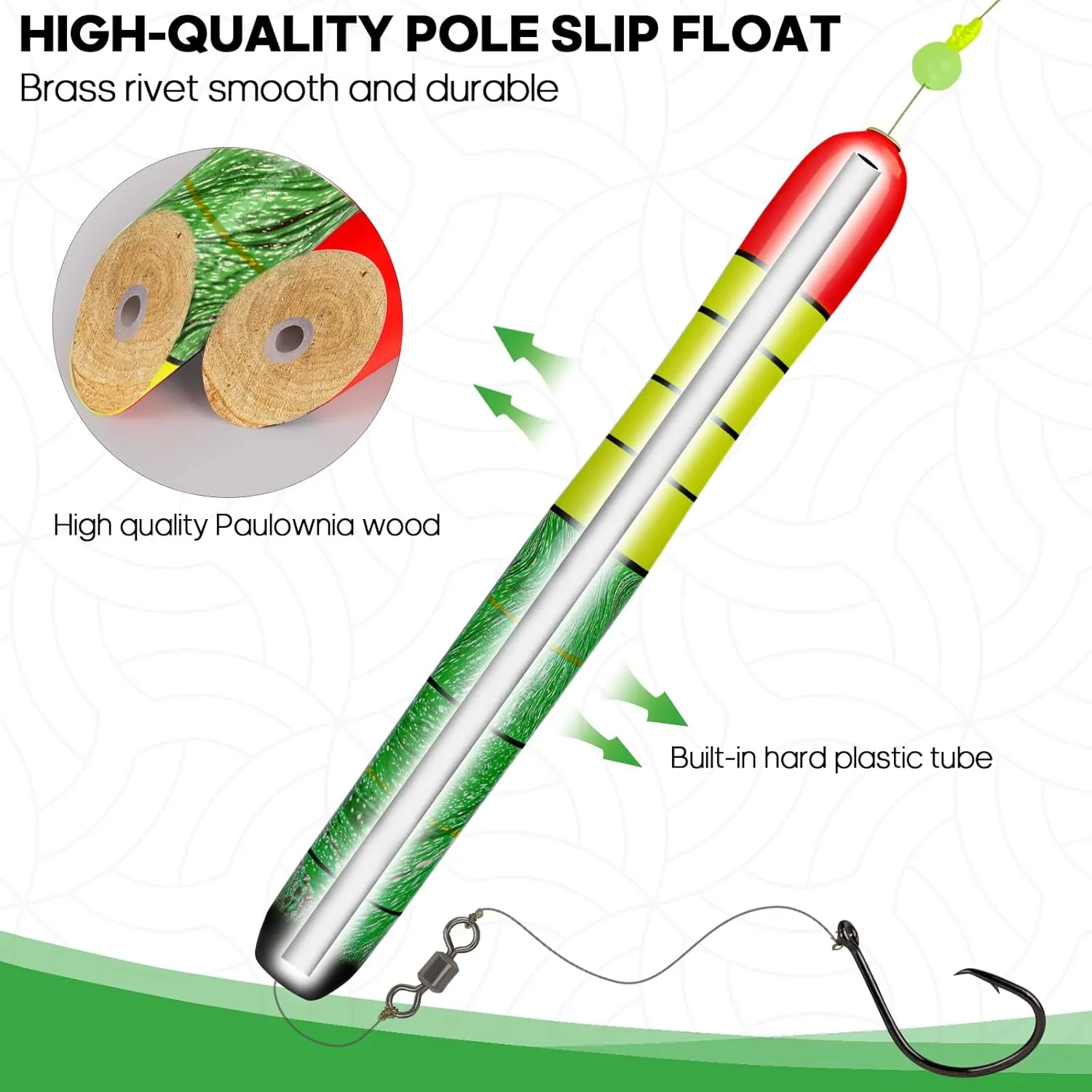 QualyQualy Fishing Floats, Weighted Catfish Pole Floats, High Visibility Wood Pole Fishing Float for Catfish Pike 7IN 10IN 12IN, 3PCS
