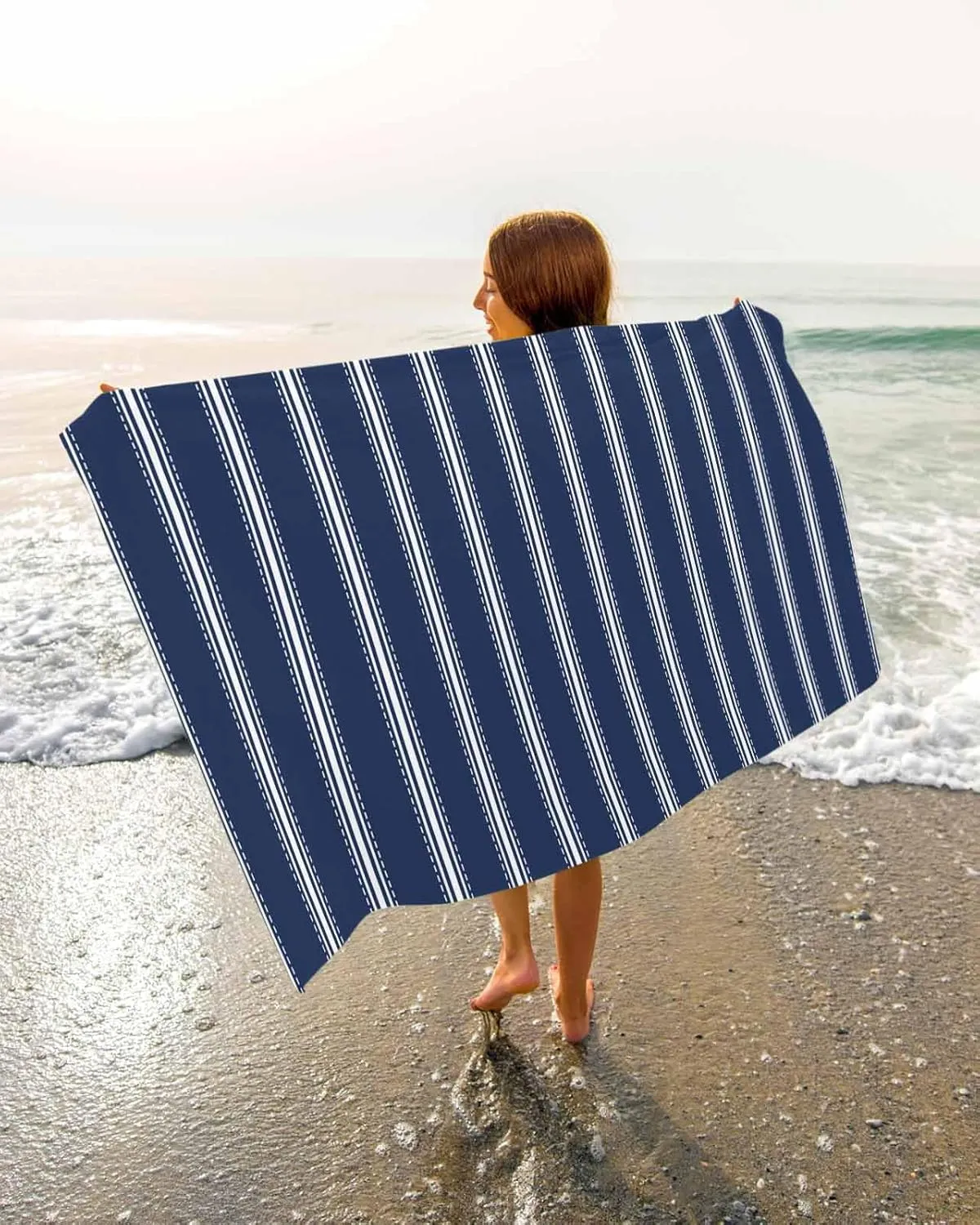 Quick-Drying Microfiber Beach Towel, Modern Simple Soft Absorbent Bath Shower Towels, Blue Stripe Lightweight Portable Towel/Blanket for Travel/Swimming Pool/Camping/Yoga/Gym，35x70 Inch