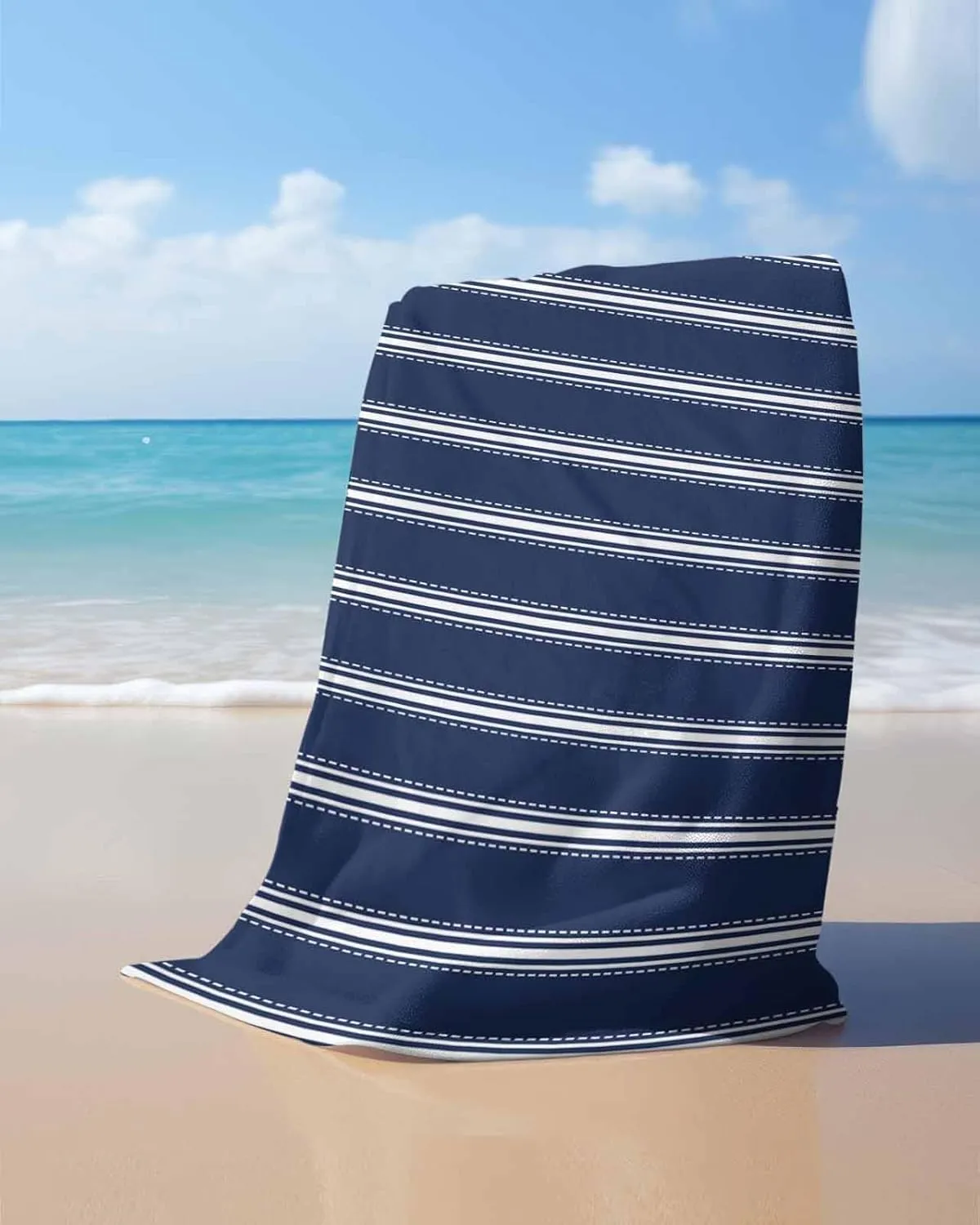 Quick-Drying Microfiber Beach Towel, Modern Simple Soft Absorbent Bath Shower Towels, Blue Stripe Lightweight Portable Towel/Blanket for Travel/Swimming Pool/Camping/Yoga/Gym，35x70 Inch
