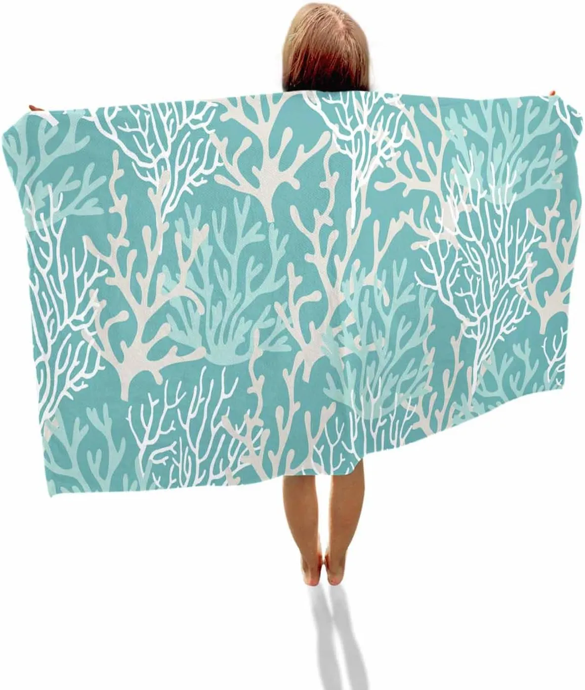 Quick-Drying Microfiber Beach Towel, Summer Ocean Soft Absorbent Bath Shower Towels, Coral Gradient Turquoise Lightweight Portable Towel/Blanket for Travel/Swimming Pool/Camping/Yoga/Gym，35x70 Inch