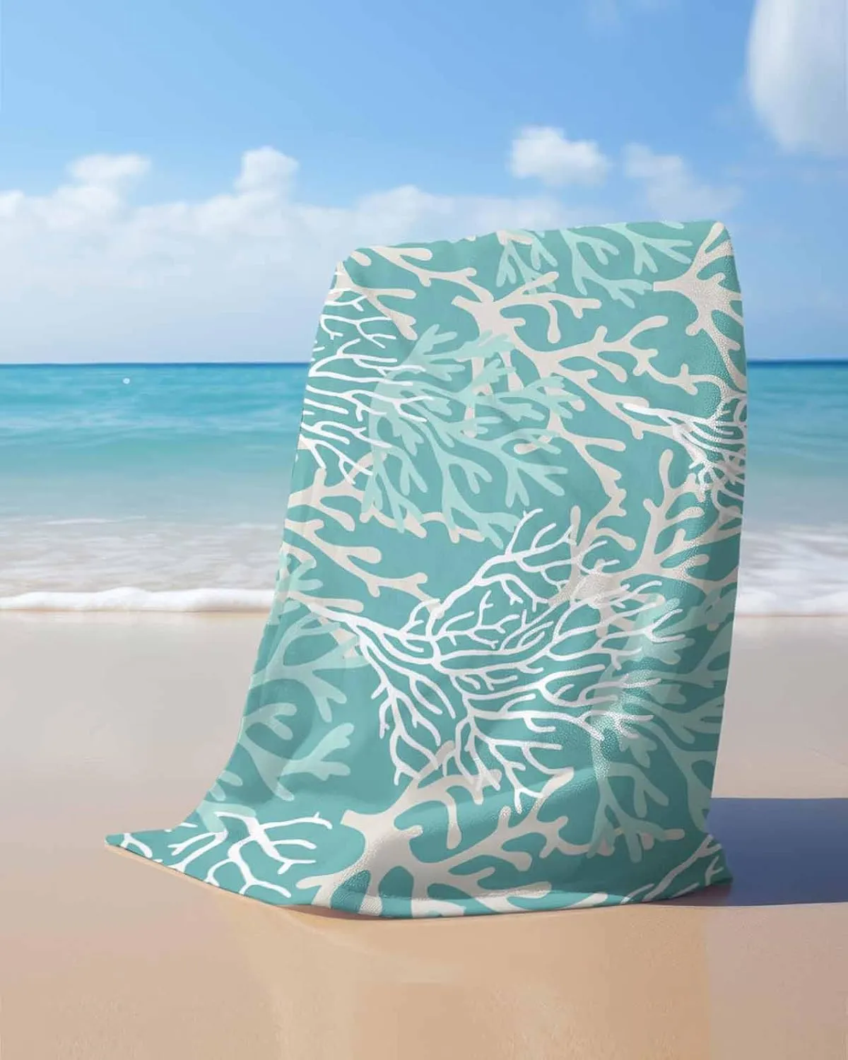 Quick-Drying Microfiber Beach Towel, Summer Ocean Soft Absorbent Bath Shower Towels, Coral Gradient Turquoise Lightweight Portable Towel/Blanket for Travel/Swimming Pool/Camping/Yoga/Gym，35x70 Inch