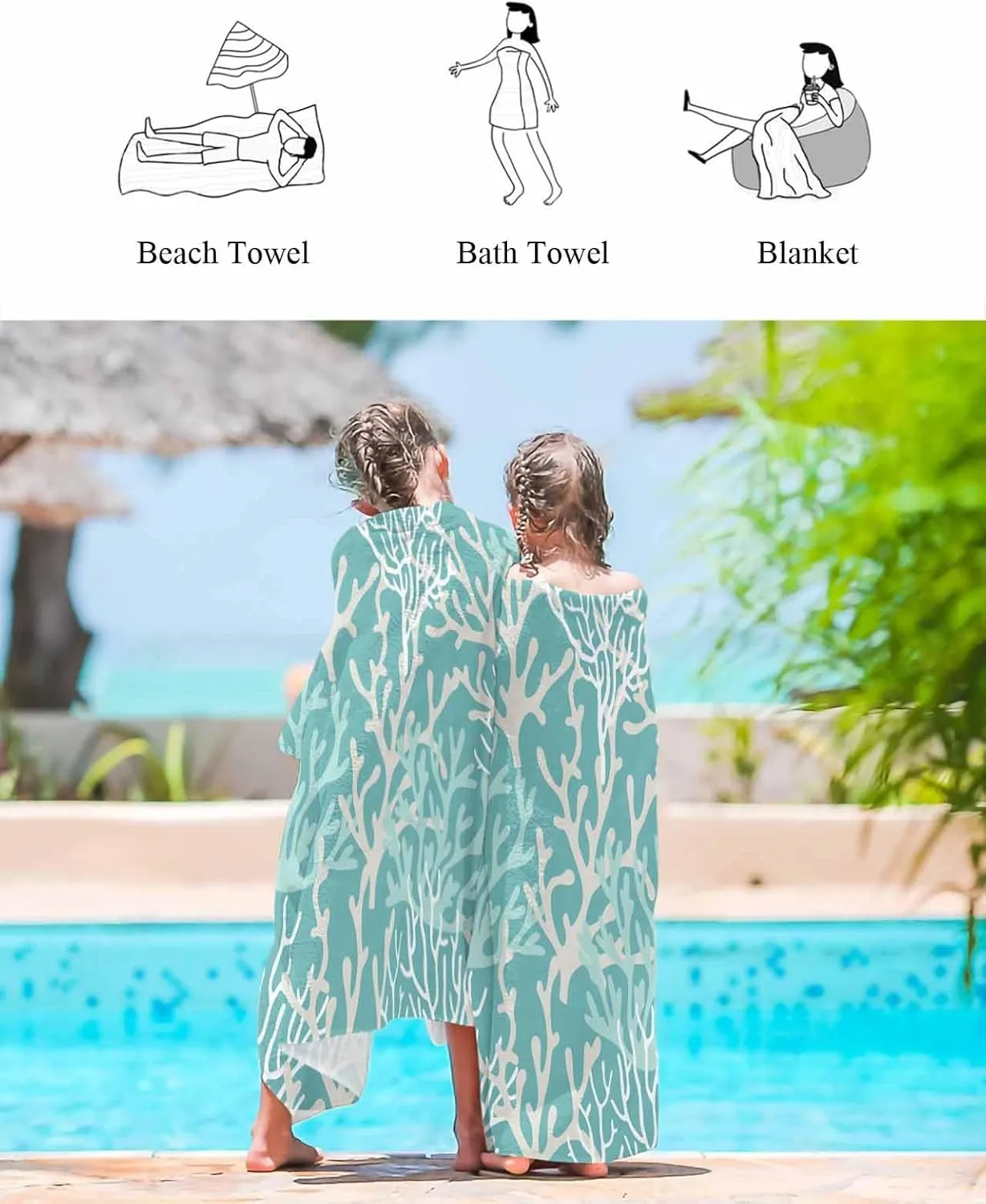 Quick-Drying Microfiber Beach Towel, Summer Ocean Soft Absorbent Bath Shower Towels, Coral Gradient Turquoise Lightweight Portable Towel/Blanket for Travel/Swimming Pool/Camping/Yoga/Gym，35x70 Inch