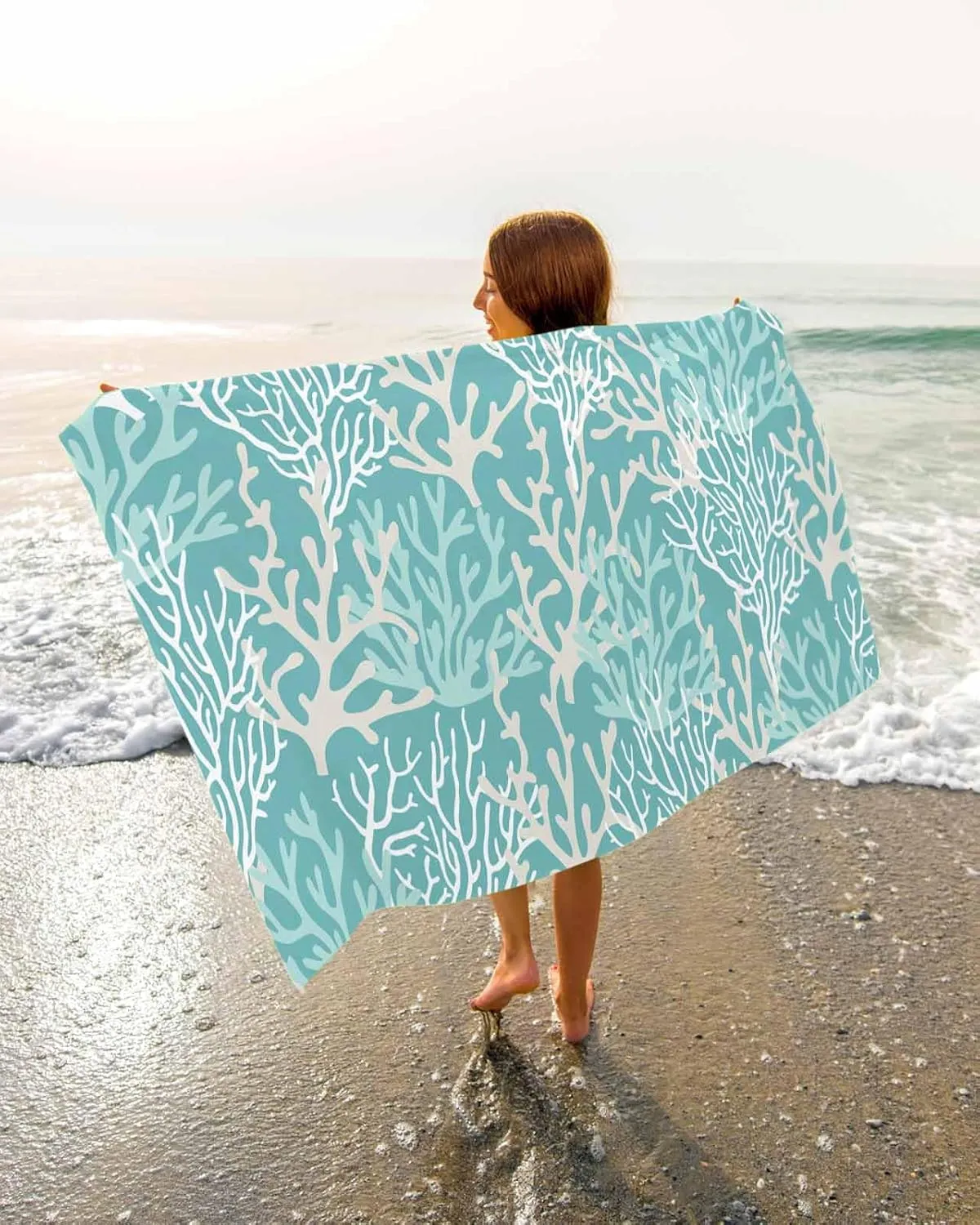 Quick-Drying Microfiber Beach Towel, Summer Ocean Soft Absorbent Bath Shower Towels, Coral Gradient Turquoise Lightweight Portable Towel/Blanket for Travel/Swimming Pool/Camping/Yoga/Gym，35x70 Inch
