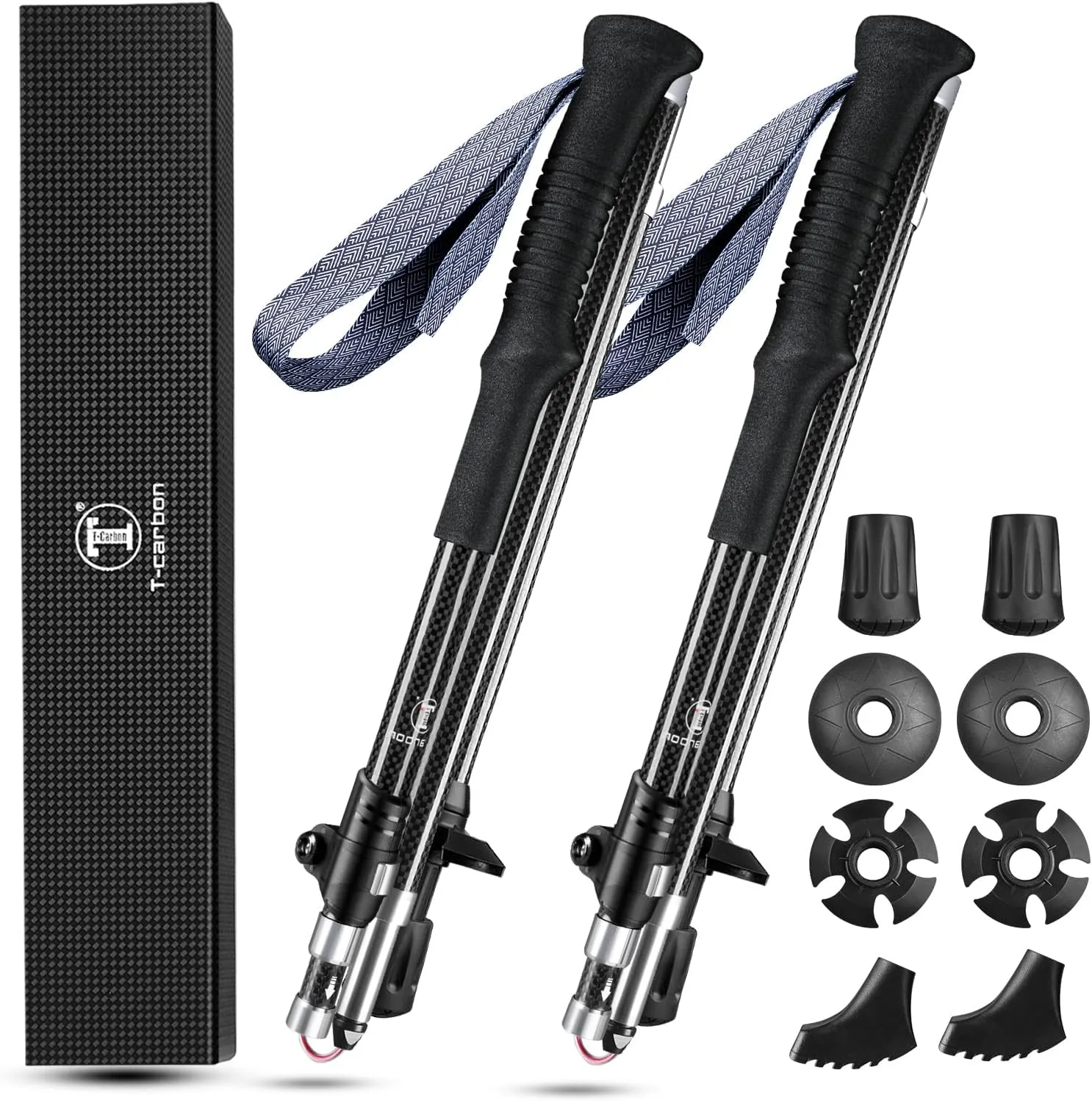 Real Carbon Fiber Collapsible Hiking Poles,Lightweight Trekking Poles for Backpacking Foldable Hiking Poles (2 Poles) Maximum Height 45 Inches,Ultra Durable,Black