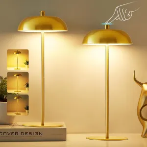 Rechargeable Cordless Table Lamps Set of 2 - Adjustable Height LED Desk Lamp 3 Way Dimmable Battery Operated Touch Nightstand Reading - Gold Small Bedside Table Lamp for Dorm Home Bedroom Office