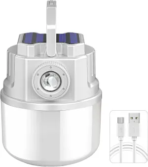 Rechargeable Emergency Light Bulb, Solar Camping Lantern with Dual Charging, Type-C Cable, Multifunctional Tent Lamp for Outdoor Markets and Emergencies