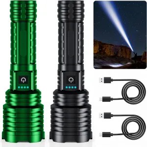 Rechargeable Flashlights High Lumens, Powerful LED Flashlight XHP160-A8 with 5 Modes & Zoomable & IPX7 Waterproof, Tactical Flashlight for Camping, Hiking, Emergencies(2 Pack)