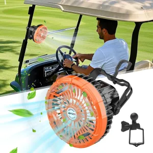 Rechargeable Golf Cart Fan, 10400mAh Battery, 3-Speed with LED Light, 36 Hrs Work, Remote Control, Hang Hook, USB & Type C Port, Orange