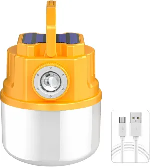 Rechargeable Led Emergency Bulb, Portable Solar Camping Lantern, Multi-Mode Tent Light, USB-C & Solar Charging, Ideal for Outdoor Use & Power Outages
