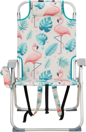 Reclining Backpack Beach Chair, Folding Beach Chair for Adults, Lightweight Beach Chair, High Back Beach Chairs,Lightweight Folding Beach Camping Chairs, Flamingo 63 x 70 x 99cm