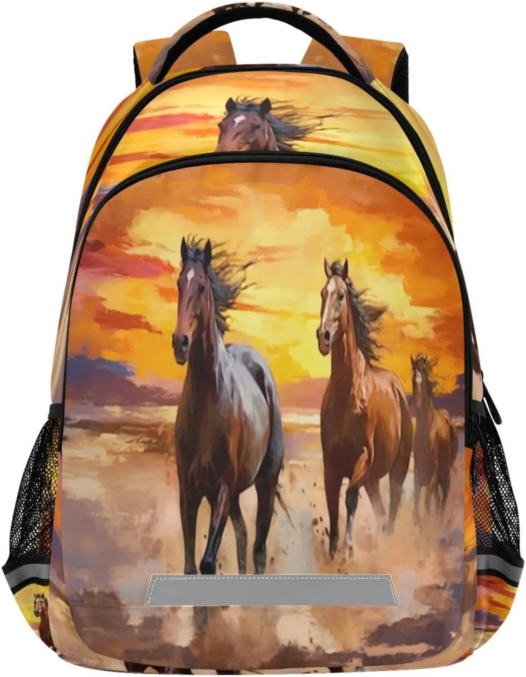 Red Orange Brown Horses Design Waterproof Backpack - Casual Outdoor Sports Daypack with Ergonomic Shoulder Straps#785