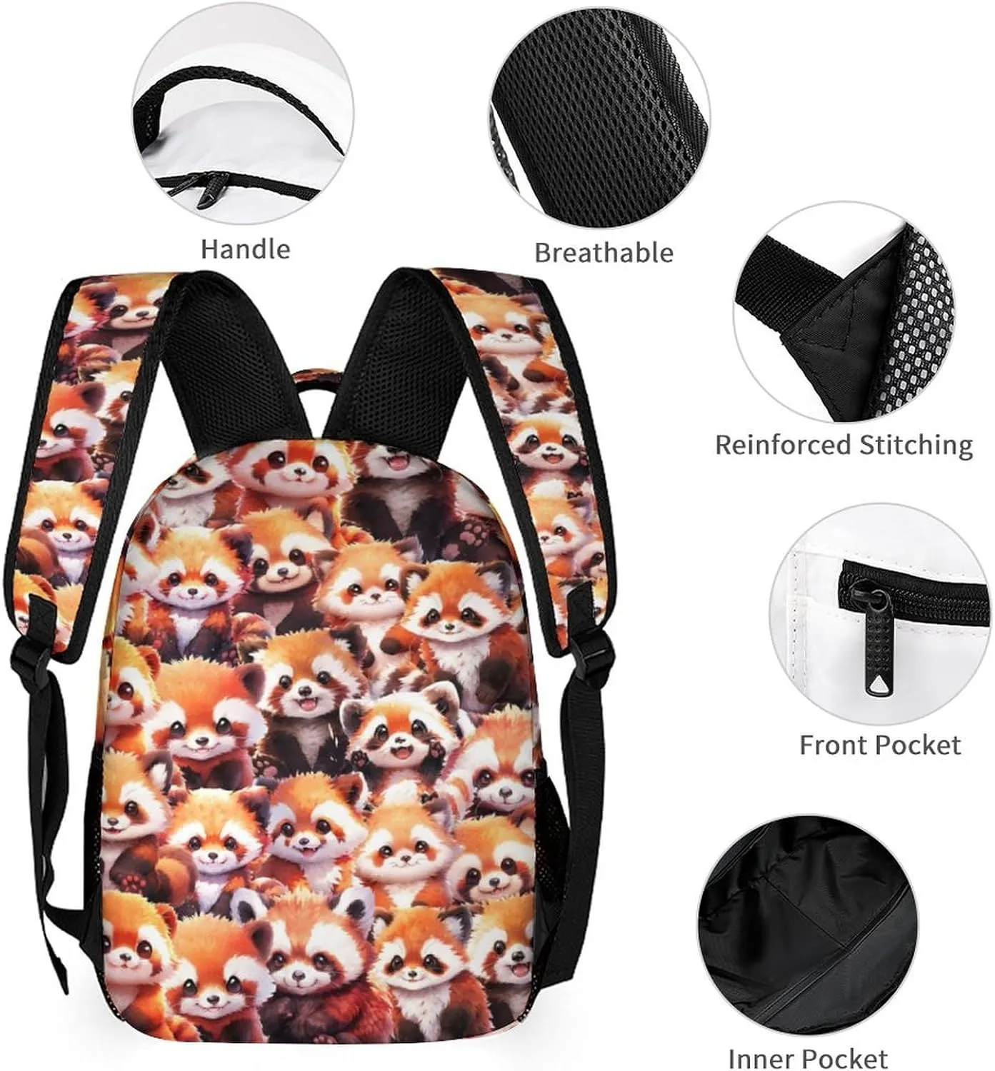 Red Panda Backpack with Lunch Box & Pencil Case for Kids Girls Boys School, 16 Inch Cute Red Pandas Bookbag, School Backpack for Students Children, Lightweight, Large Capacity