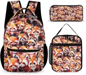Red Panda Backpack with Lunch Box & Pencil Case for Kids Girls Boys School, 16 Inch Cute Red Pandas Bookbag, School Backpack for Students Children, Lightweight, Large Capacity