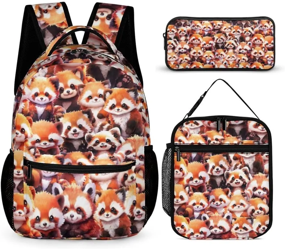 Red Panda Backpack with Lunch Box & Pencil Case for Kids Girls Boys School, 16 Inch Cute Red Pandas Bookbag, School Backpack for Students Children, Lightweight, Large Capacity