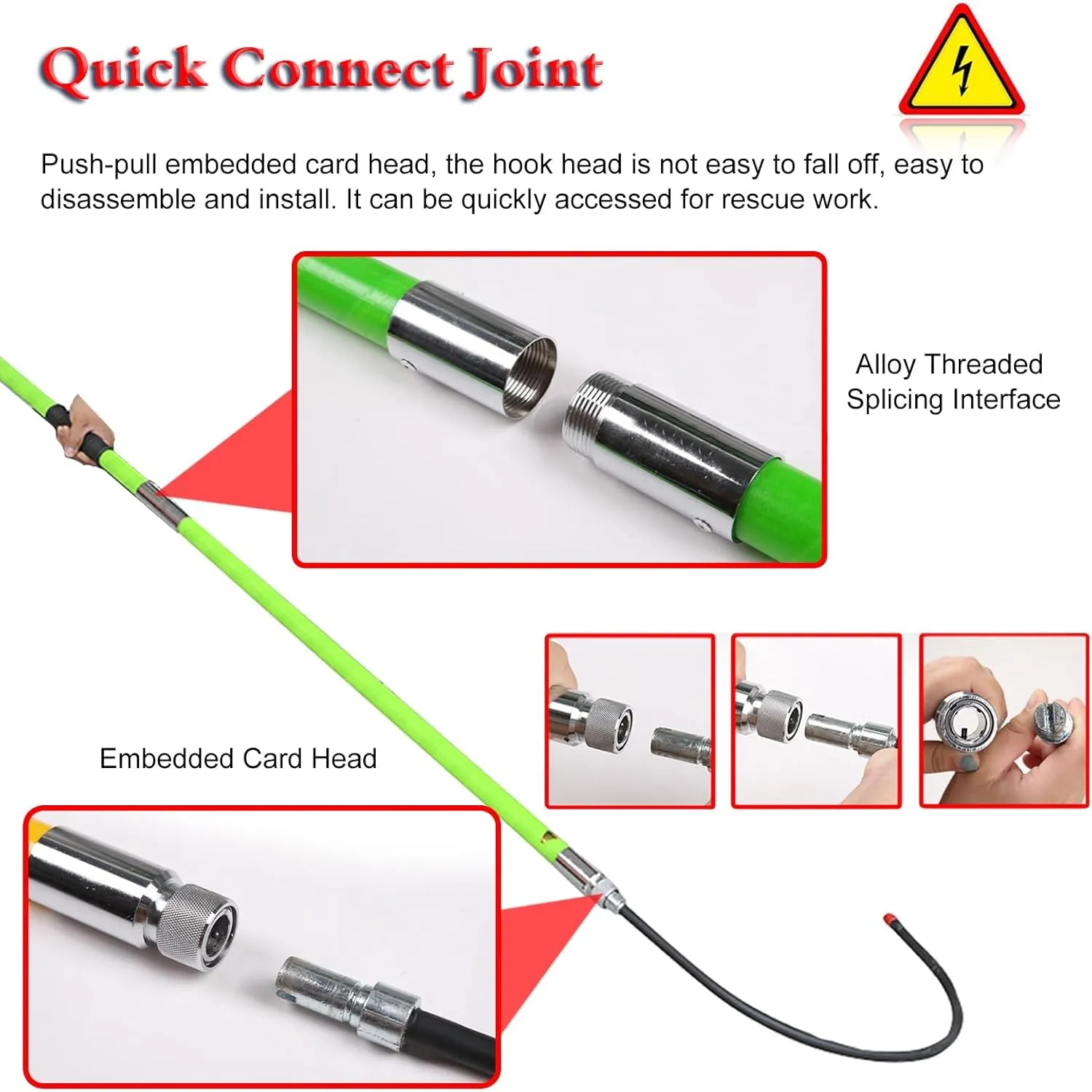 Rescue Hook Saftey Tool Green Safety Rescue Hook 10ft 6.6ft 5ft 3.3ft, High Voltage Anti Electric Shock Life-Saving Insulated Pole for Fire Electrician, with Anti Slip Handle & Carrying Bag(1.5m/4.9ft