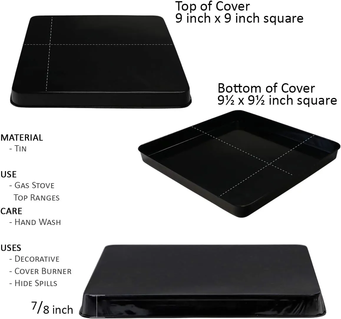 Reston Lloyd G-105-B Square Gas Stove Burner Covers, Set of 4, Black, 9" x 0.75" x 9" (Length x Width x Height)