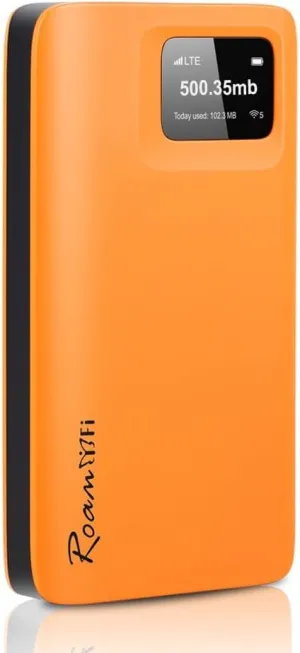 RoamWiFi 4G LTE WiFi Mobile Hotspot, Local & International Coverage Travel Router in 170  Countries,No Contract or SIM Card Required,10 Connected Devices, US 50GB & Global 1GB Data 60Day