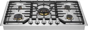 ROBAM G515 36” Gas Cooktop Stove with 5 Italian-Made DEFENDI Burners (Pure Copper) | 20,000 BTU w/Flame Failure System, Matte Cast Iron Grates (Including Wok Grate) | Natural Gas Or LPG