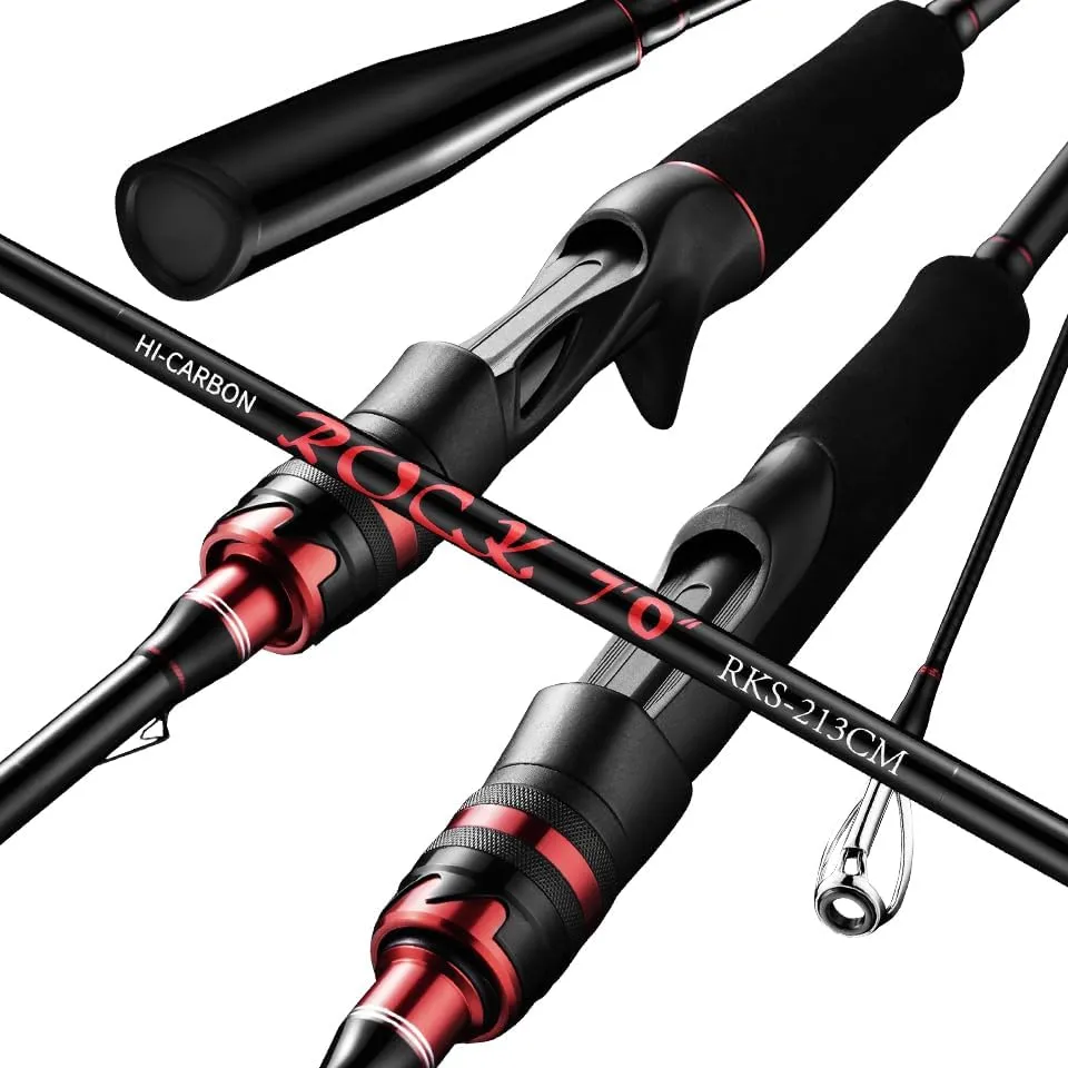 Rock Bass Fishing Rod 6'6"/7'/10' Spinning Casting Fast Action 2 Pieces Medium Heavy 24T High Carbon Fiber Stainless Steel Guides High Sensitive Lightweight Trout Pole