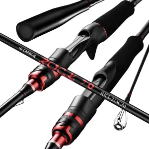Rock Bass Fishing Rod 6'6"/7'/10' Spinning Casting Fast Action 2 Pieces Medium Heavy 24T High Carbon Fiber Stainless Steel Guides High Sensitive Lightweight Trout Pole